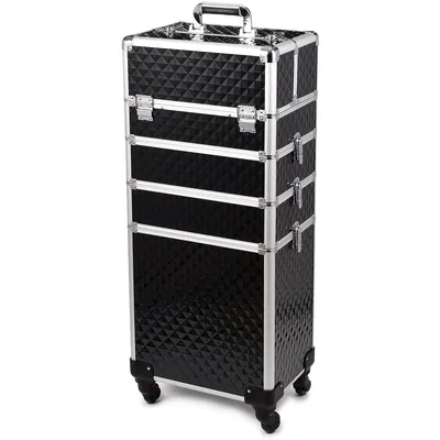 Produktbild von Kosmetikkoffer Trolley 70L Schwarz Silber Aluminium Make-up Koffer auf Rollen