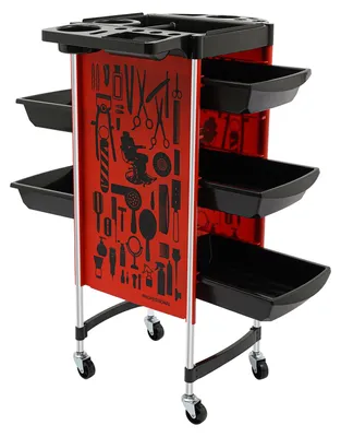 Image de Chariot de coiffure, 5 tiroirs, mobile, design, couleur rouge