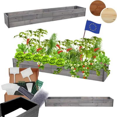 Produktbild von MODO24 Hochbeet Holz, Pflanzkasten, Massivholz, Kiefer, Kräuterbeet, Blumenkasten, Garten, Terrasse, 18x237x30 cm, Grau, ZP06