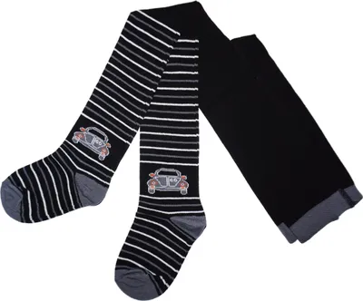 Produktbild von Kinderstrumpfhosen für Jungen aus Baumwolle Autos und Ringel Schwarz Größe 122-128