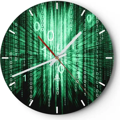 Produktbild von Wanduhr - Rund - Glasuhr - Abstrakt zusammenfassungszahlen - 40x40cm - Schleichendes Uhrwerk - Lautlos - zum Aufhängen bereit - Dekoration Modern - Wanddekoration aus Glas - C3AR40x40-2290