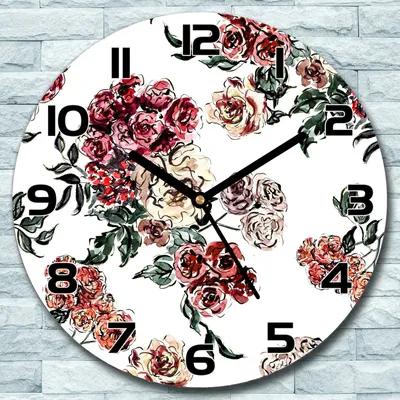 Produktbild von Wanduhr aus Glas Rund fi 30 Blumenstrauß Rosen Quarz Deko Wohnzimmer Büro
