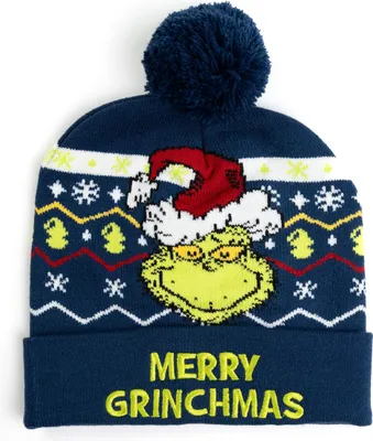Produktbild von The Grinch Strickmütze für Jungen und Mädchen - Merry Grinchmas Kinder Wintermütze mit Bommel Mütze Blau
