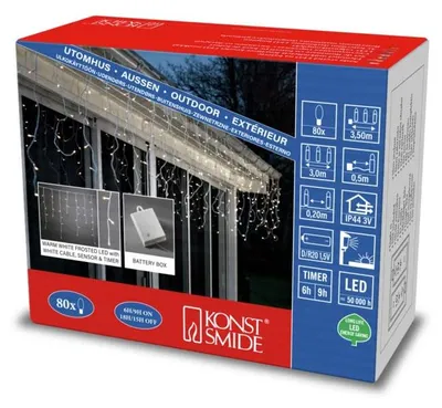 LED-Lichtgordijn, 80 warmweiße LEDs, batteriebetrieben, IP44, Timer