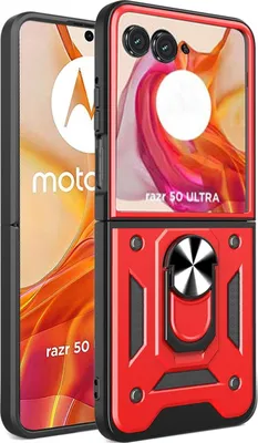 Produktbild von Mobigear Armor Ring  Motorola Razr 50 Ultra Hülle Hardcase Backcover Stoßfest mit Ringhalter - Rot