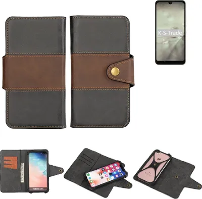 Produktbild von K-S-Trade Handyhülle Schutzhülle Hülle Bookstyle Wallet-Case kompatibel mit Sharp Aquos Wish2 Bumper Rundumschutz schwarz-braun 1x