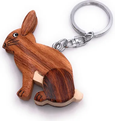 Produktbild von Onwomania Schlüsselanhänger aus Holz Hase Hoppler Klopfer Kaninchen Rammler Anhänger Charm