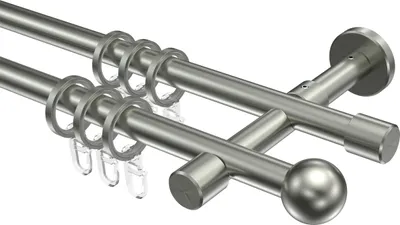 Produktbild von Interdeco Gardinenstange / Vorhangstange Edelstahl-Optik, Typ Sinux Puros (Kugel), 16 mm Ø 2-läufig, 240 cm