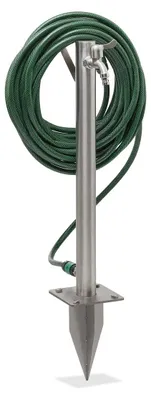Produktbild von Wasserstele Gartenzapfsäule Wasserstandsäule - Mit Schlauchhalter - Edelstahl - Silber - 66 cm hoch