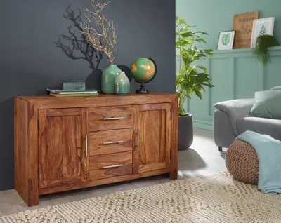 Produktbild von Wohnling Sheesham Massiv Sideboard 118,5 x 40 cm montiert - Massivholz; WL1.201