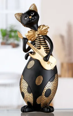 Produktbild von Gilde Figur, Katze, "Kapella", Musikermotiv, Kunstharz, schwarz, VE 2, L. 9 cm, B. 14 cm, H. 37 cm Höhe: 37.00 cm Breite: 14.00 cm Tiefe: 9.00cm  37948