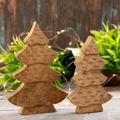 Produktbild von Soma Dekofigur Baum 2er Set Holzfigur H23/20cm Holzbaum Weihnachtsdekoration Mangoholz