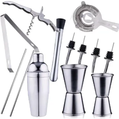 Immagine prodotto di Set 14 Pezzi da Cocktail Completo con Shaker Stamper Jigger e Accessori in Acciaio Inox