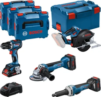 Zdjęcie produktu dla Bosch Zestaw Elektronarzędzi Combo 18V (Gsr 18V-90C +Gws 18V-15 Psc +Gkm 18V-50 +Ggs 18V-23 Plc) 1Xpc4,0Ah 2Xpc5,5Ah