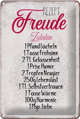 Produktbild von Blechschild Spruch 20x30cm Rezept Freude Zutaten Schild
