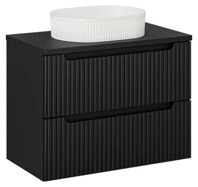 Immagine prodotto di Insieme VANO 80cm: mobile sottolavabo con cassetti + piano per lavabo nero opaco + lavabo da appoggio bianco scanalato