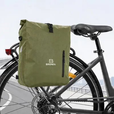 Produktbild von BRONEA® 3 in 1 Fahrradtasche Gepäckträgertasche - 28L - 100% Wasserdicht - Kombi Rucksack & Umhängetasche - Laptoptasche - Schnellmontage | OLIVEGREEN