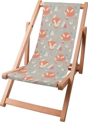 Produktbild von Dreamroots Kinder Liegestuhl klappbar Holz, bis zu 130 kg, Sonnenliege klappbar mit 3-stufiger Neigungsregulierung der Rückenlehne, Forest Red Foxes