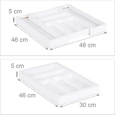 Produktbild von Famanu Besteckkasten Bambus Weiß - 5 bis 7 Fächer - HxBxT 5 x 48 x 46 cm - verstellbarer Besteckorganizer