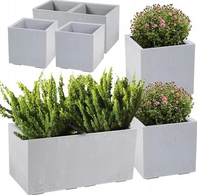Zdjęcie produktu dla Lamela zestaw 3 doniczek | KARO | beton jasnoszary | 2x40cm, 80cm