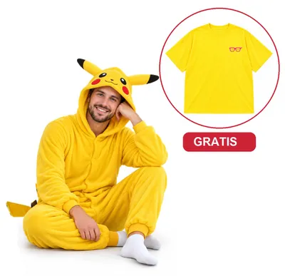 Obrázek produktu pro Onesie Kigurumi Pyžamo Pokemon Pikachu Převlek Kostým S: 145-155cm + Oversize tričko S