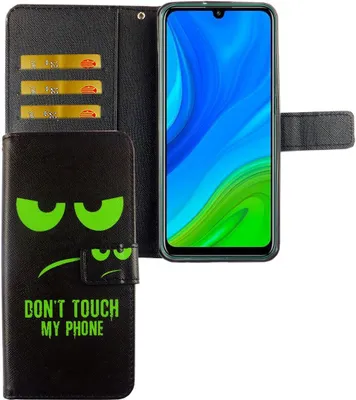 Produktbild von Huawei P smart 2020 Tasche Handy Hülle Schutz-Cover Flip-Case mit Kartenfach Don't touch my phone