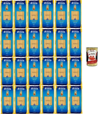 Produktbild von De Cecco Mafaldine n°2 Pasta Hartweizengrieß 24 x 500 g Vorratspack, langsam getrocknet, raue Bronze-Textur, Premium italienische Qualität + Italian Gourmet polpa