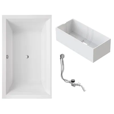 Produktbild von Schulte Badewanne 190x120 cm Komplettset mit Wannenträger und Ab- und Überlauf, Rechteckbadewanne Mare weiß aus Acryl