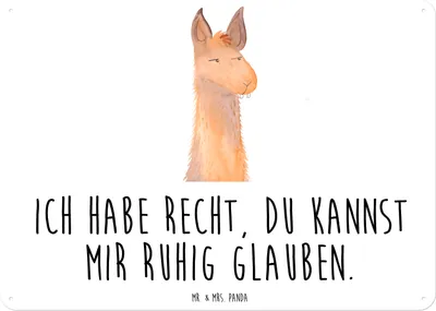 Produktbild von Mr. & Mrs. Panda tafel Lamakopf Genervt DIN A6 - Weiß - Geschenk, Lama, Büro, Retro Blechschild, Freundin, Azubi, Schild, Lamas, Wandbild, Dekoschild Metall, Chef