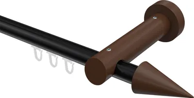 Produktbild von Interdeco Innenlaufstange / Gardinenstange mit Innenlauf Schwarz / Nussbaum lackiert, Typ Talent Siveo (Kegel), 20 mm Ø 1-läufig, 120 cm