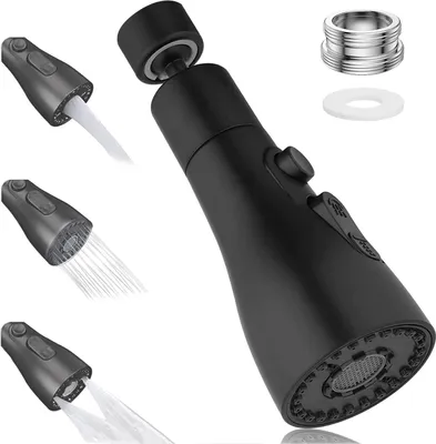 Produktbild von Schwenkbar Wasserhahn Aufsatz Schwarz, 360¡ã Drehbarer mit 3 Modi Multifunktionaler Wasserhahn Luftsprudler, Wasserhahn Verl?ngerung mit 2 Sprš¹hfunktion, Wassersparer fš¹r Wasserhahn Brause Kš¹che Bad