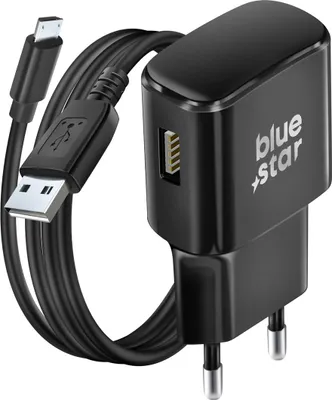Productafbeelding van Blue Star, wandlader met Micro-USB oplaadkabel (2A), zwart