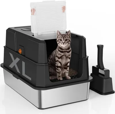 Imagen del producto de Jaula para gatos de acero inoxidable con puerta abatible de 180°, dimensiones 59x38x38 cm, cerrada, para gatos