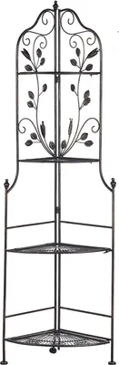 Produktbild von BELIANI Gartenregal in Eckform aus Metall 4 Ablageflächen in Schwarz dekorative Verzierungen Gartenmöbel Gartenschrank Pflanzenregal Terrasse Balkon
