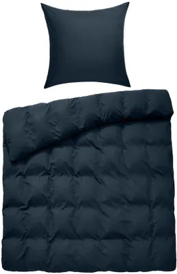 Produktbild von Unyqoos® 100% Baumwoll-Bettwäsche-Set 135 x 200 cm mit Kissenbezug 80 x 80 cm, dunkelblau, Reißverschluss & 4 Eckbänder,