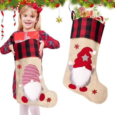 Produktbild von Weihnachtsstrumpf Nikolausstiefel Kamin Geschenksack - Jute - 28 x 40 cm - Schottenkaro - Zum Aufhängen