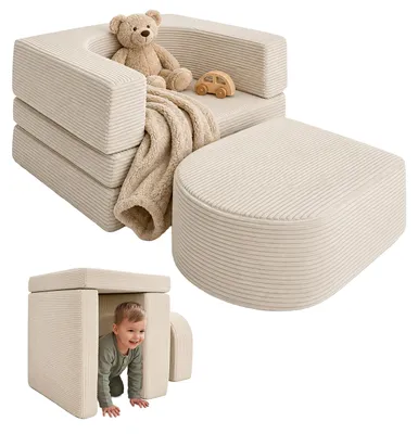 Obrázok produktu pre Relaxdays, detské sedadlo, modulárne, 4-dielne, s mäkkými blokmi, relaxačné kreslo, materiál: Cord, rozmery: 40x65x65 cm, relaxačné kreslo, farba: béžová