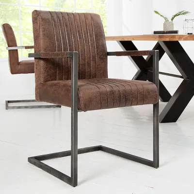 Produktbild von riess-ambiente Moderner Freischwinger Armlehnenstuhl BIG ASTON vintage braun Federkern Eisen Esszimmerstuhl Essstuhl Stuhl
