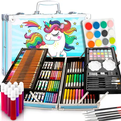 Produktbild von 145-teiliges Malkoffer Malset für Kinder und Erwachsene Zeichenkoffer Künstlerkoffer Kunstset mit Buntstiften Aquarellfarben Marker, Zeichenset, Retoo
