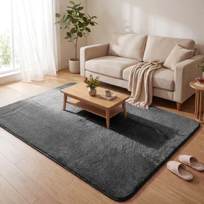 Produktbild von VOUNOT® Weicher Kurzflor Teppich Wohnzimmer mit Antirutschmatte 160x230 cm Anthrazit