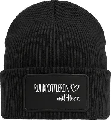 Produktbild von Huuraa Beanie Ruhrpottlerin mit Herz Black doppellagige Polyacryl Mütze mit Patch Geschenkidee