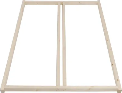 A wooden bed frame structure.