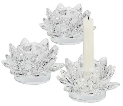 3er-Set Glas-Kandelaar, Lotusblüte, für Teelichter, 8,6 cm