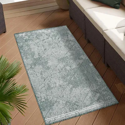 Produktbild von Teppich Outdoor Wetterfest - Grün - Wendeteppich - 80x150 cm - Rauten-Muster