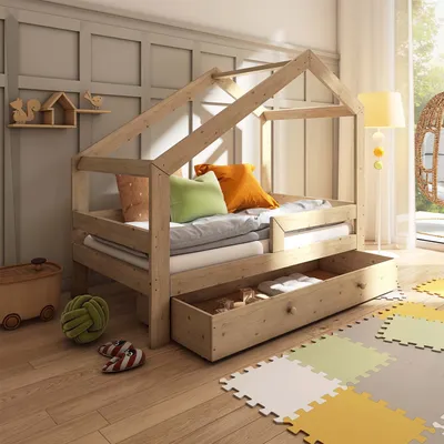 Produktbild von Need Sleep Hausbett mit Schublade und Rausfallschutz, 80x160 cm Asymmetrisch
