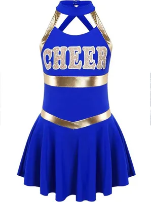 Zdjęcie produktu dla Strój cheerleaderki dla dziewczynek, bez rękawów, kostium taneczny dla dzieci na karnawał i bal przebierańców, rozmiar 158-164 cm