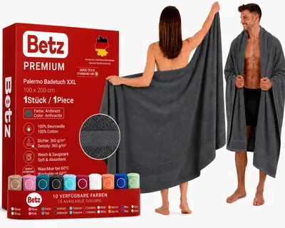 Obrázek produktu pro Betz osuška XXL, 100x200 cm, 100% bavlna – měkká froté osuška, vhodná do sauny i na pláž – snadná údržba a vysoká savost – kolekce Palermo – barva: antracitová šedá