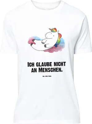 Produktbild von Mr. & Mrs. Panda Größe L T-Shirt Einhorn Wolke 7 - Weiß - Geschenk, Shirt, Menschen, Einhörner, Unicorn, Lustig, Tshirt, mit Spruch