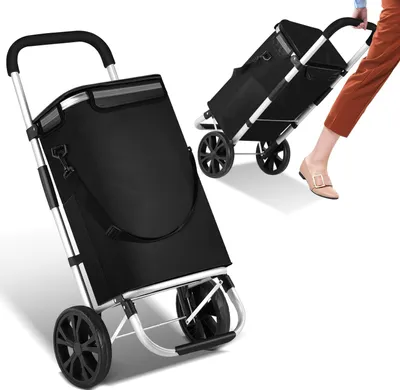 Produktbild von Faziango Schwarzer Einkaufstrolley zusammenklappbar, 40 kg, Aluminiumrahmen, 42 x 35 x96 cm