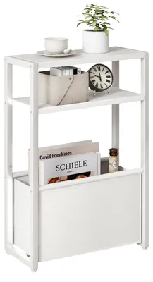 Produktbild von Beistelltisch schmal, 3 Ebenen, Stoffkorb, weiß, für Wohnzimmer